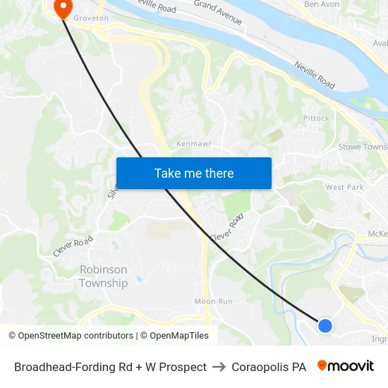 Broadhead-Fording Rd + W Prospect to Coraopolis PA map