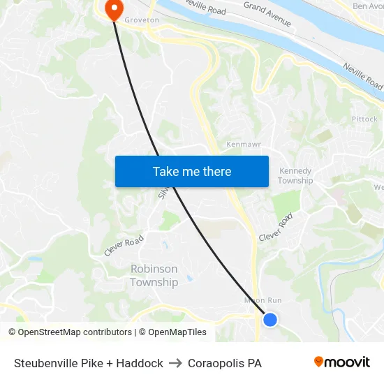 Steubenville Pike + Haddock to Coraopolis PA map