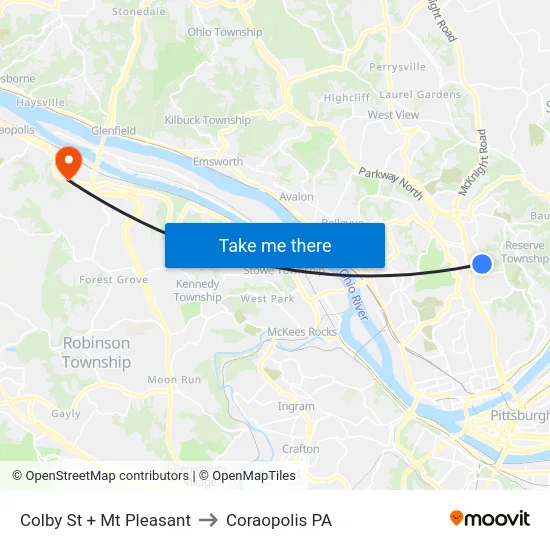 Colby St + Mt Pleasant to Coraopolis PA map