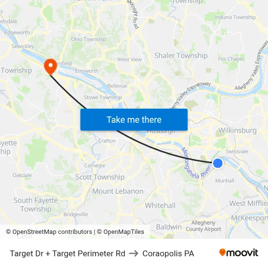 Target Dr + Target Perimeter Rd to Coraopolis PA map