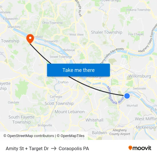 Amity St + Target Dr to Coraopolis PA map
