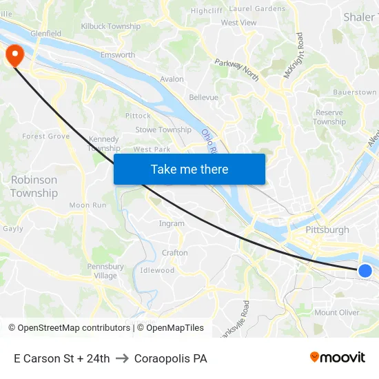 E Carson St + 24th to Coraopolis PA map