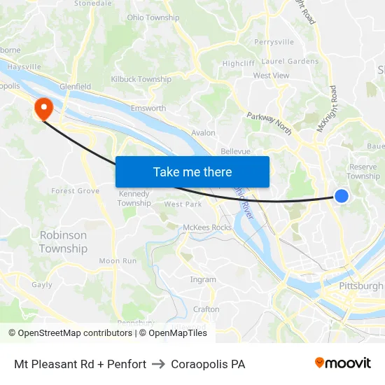 Mt Pleasant Rd + Penfort to Coraopolis PA map