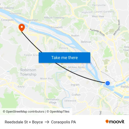 Reedsdale St + Boyce to Coraopolis PA map