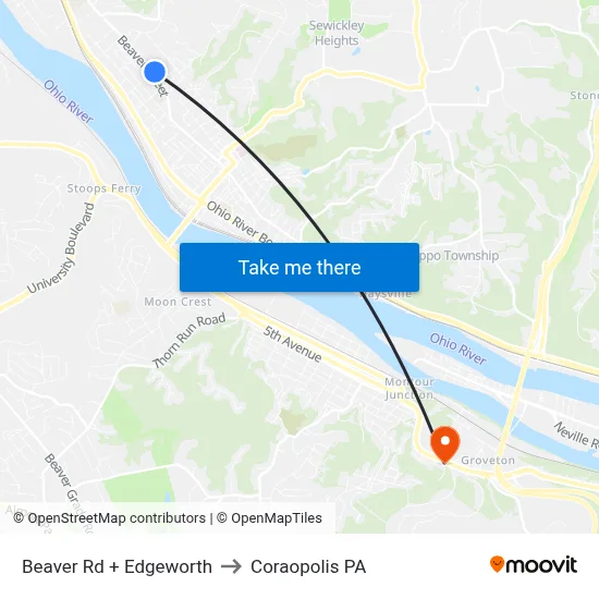 Beaver Rd + Edgeworth to Coraopolis PA map