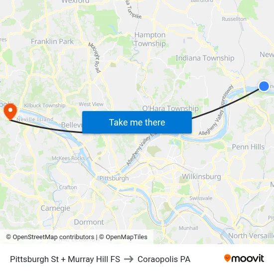 Pittsburgh St + Murray Hill FS to Coraopolis PA map