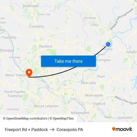 Freeport Rd + Paddock to Coraopolis PA map