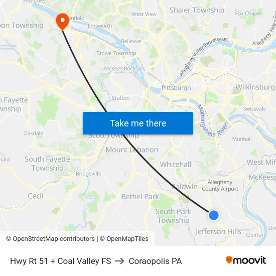 Hwy Rt 51 + Coal Valley FS to Coraopolis PA map