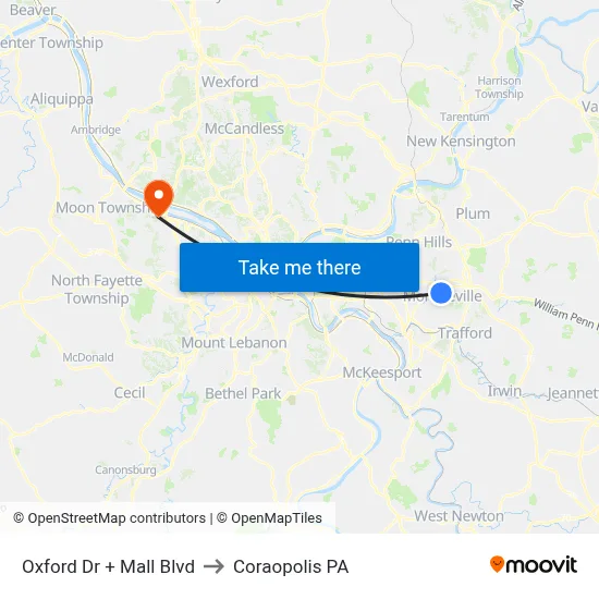 Oxford Dr + Mall Blvd to Coraopolis PA map