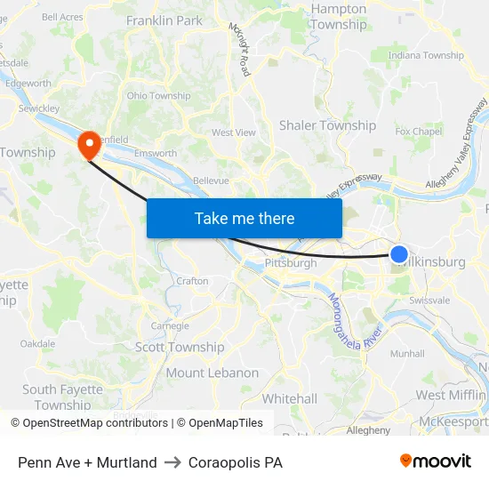 Penn Ave + Murtland to Coraopolis PA map