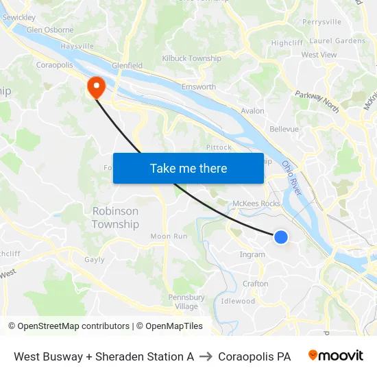 West Busway + Sheraden Station A to Coraopolis PA map
