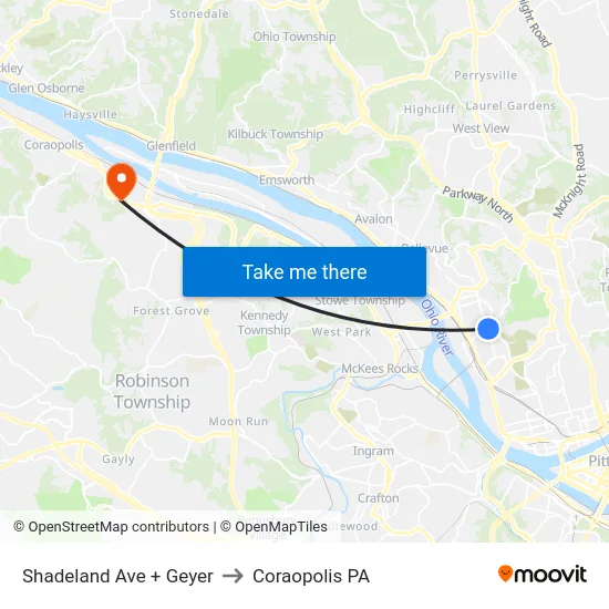 Shadeland Ave + Geyer to Coraopolis PA map