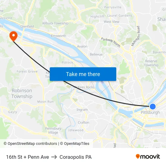 16th St + Penn Ave to Coraopolis PA map