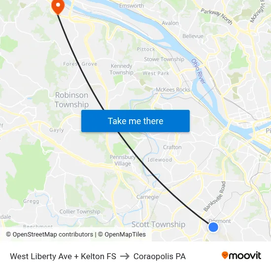 West Liberty Ave + Kelton FS to Coraopolis PA map