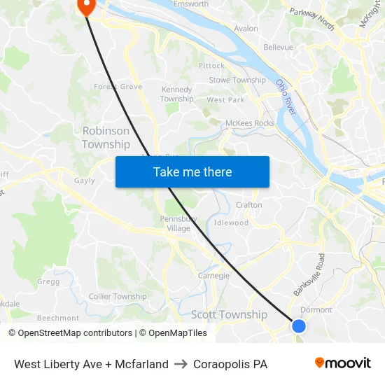 West Liberty Ave + Mcfarland to Coraopolis PA map