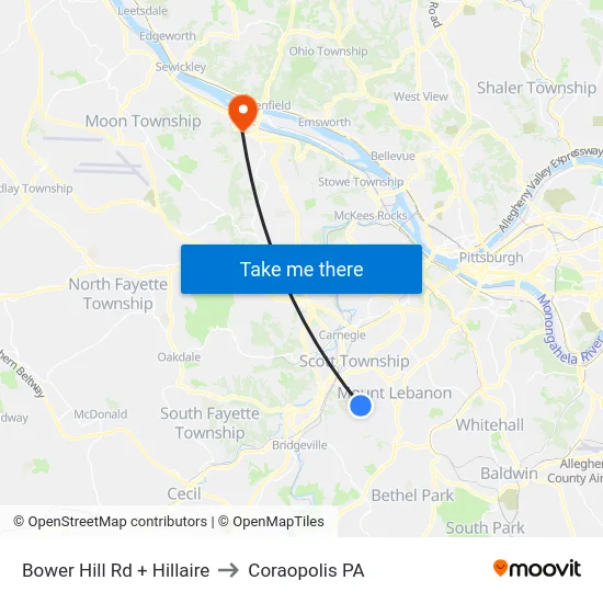 Bower Hill Rd + Hillaire to Coraopolis PA map