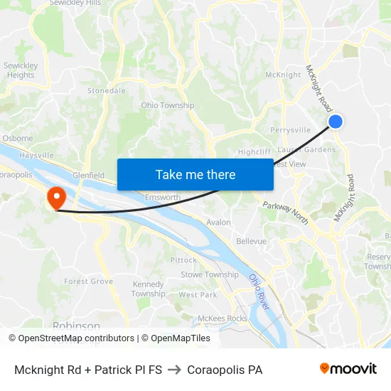 Mcknight Rd + Patrick Pl FS to Coraopolis PA map