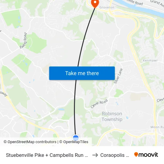 Stuebenville Pike + Campbells Run FS to Coraopolis PA map