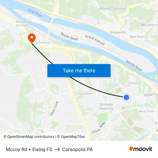 Mccoy Rd + Ewing FS to Coraopolis PA map