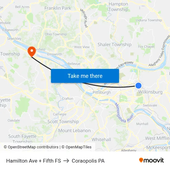 Hamilton Ave + Fifth FS to Coraopolis PA map