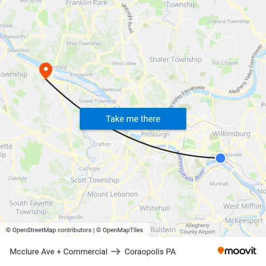 Mcclure Ave + Commercial to Coraopolis PA map