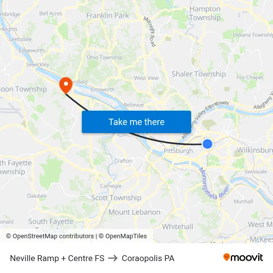 Neville Ramp + Centre FS to Coraopolis PA map
