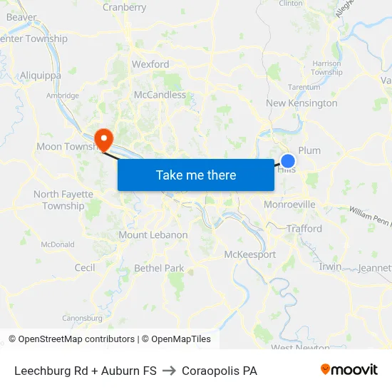 Leechburg Rd + Auburn FS to Coraopolis PA map