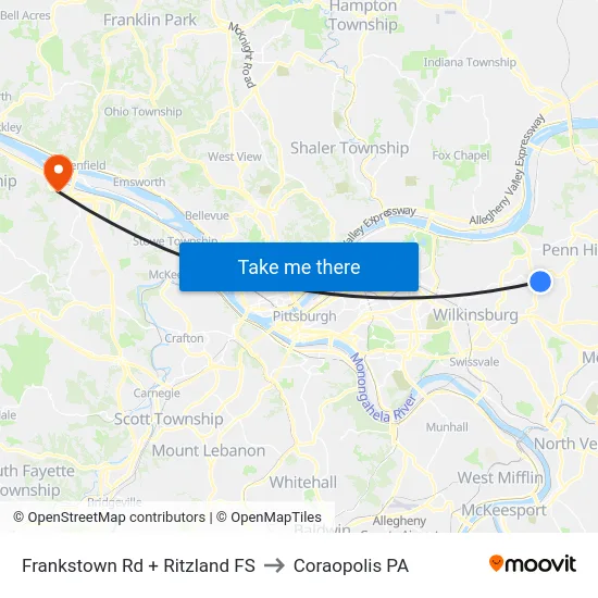 Frankstown Rd + Ritzland FS to Coraopolis PA map