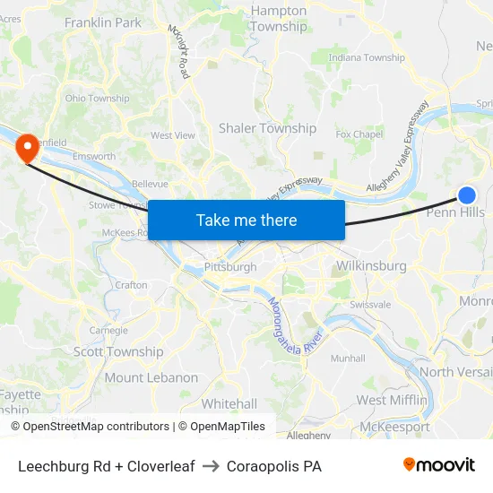 Leechburg Rd + Cloverleaf to Coraopolis PA map