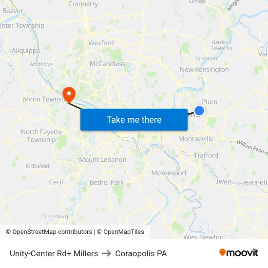 Unity-Center Rd+ Millers to Coraopolis PA map