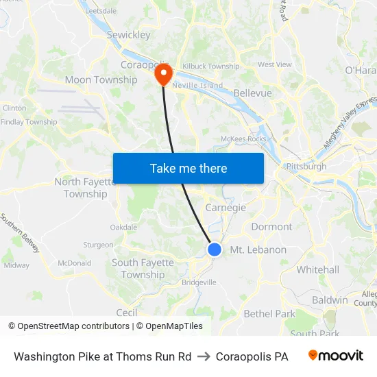 Washington Pike at Thoms Run Rd to Coraopolis PA map
