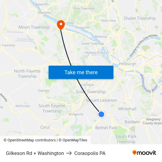 Gilkeson Rd + Washington to Coraopolis PA map