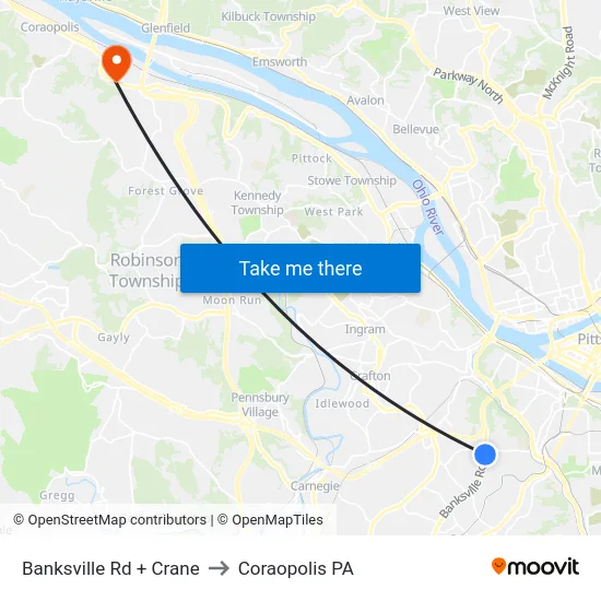 Banksville Rd + Crane to Coraopolis PA map