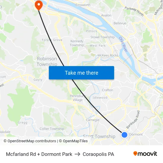 Mcfarland Rd + Dormont Park to Coraopolis PA map