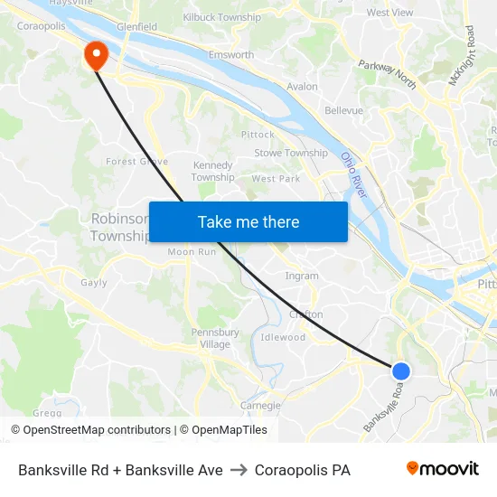 Banksville Rd + Banksville Ave to Coraopolis PA map