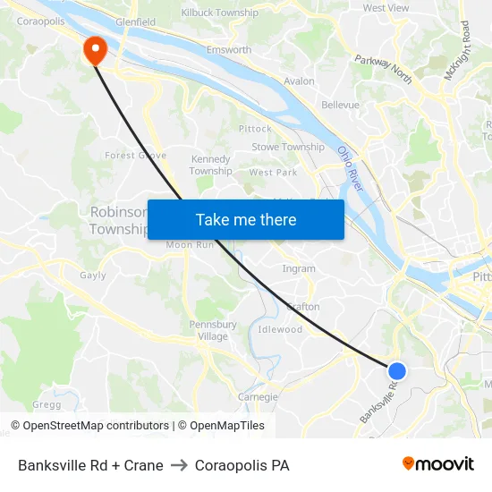 Banksville Rd + Crane to Coraopolis PA map