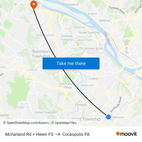 Mcfarland Rd + Helen FS to Coraopolis PA map