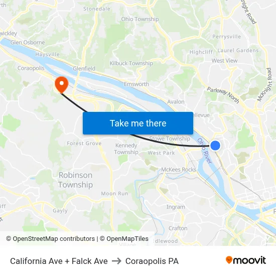 California Ave + Falck Ave to Coraopolis PA map