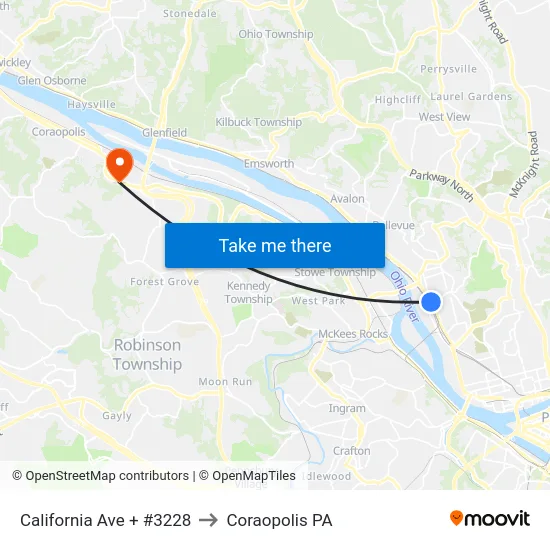 California Ave + #3228 to Coraopolis PA map