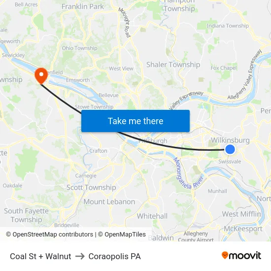 Coal St + Walnut to Coraopolis PA map
