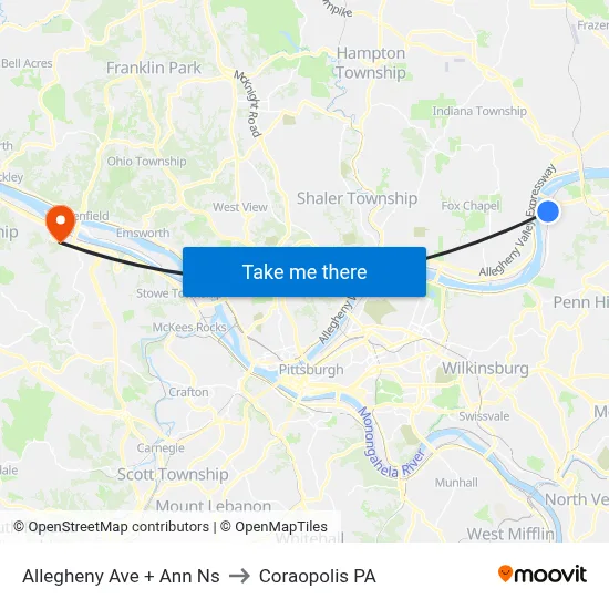 Allegheny Ave + Ann Ns to Coraopolis PA map