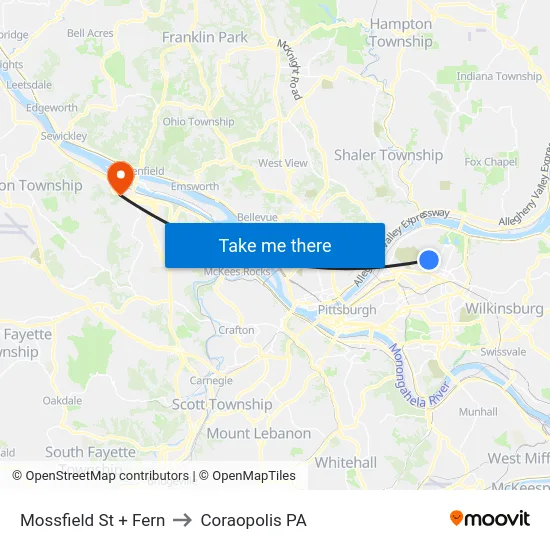 Mossfield St + Fern to Coraopolis PA map