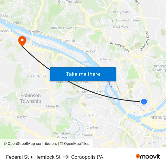 Federal St + Hemlock St to Coraopolis PA map