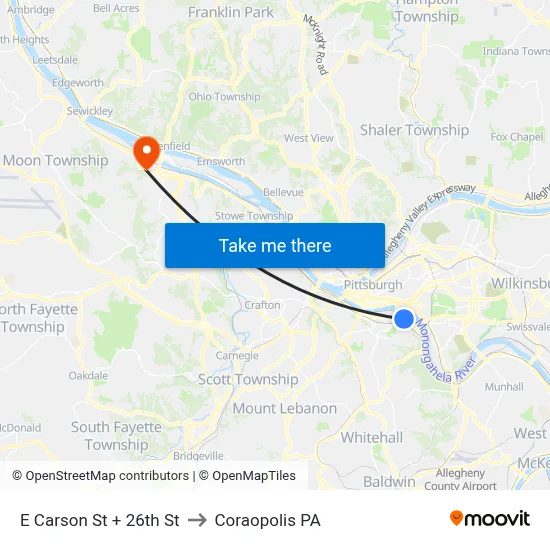 E Carson St + 26th St to Coraopolis PA map