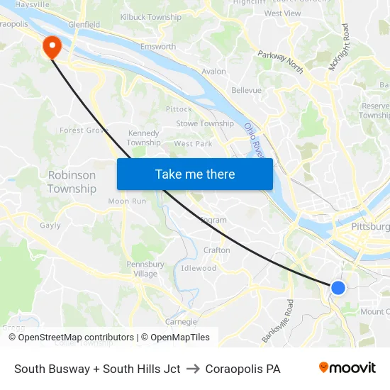 South Busway + South Hills Jct to Coraopolis PA map