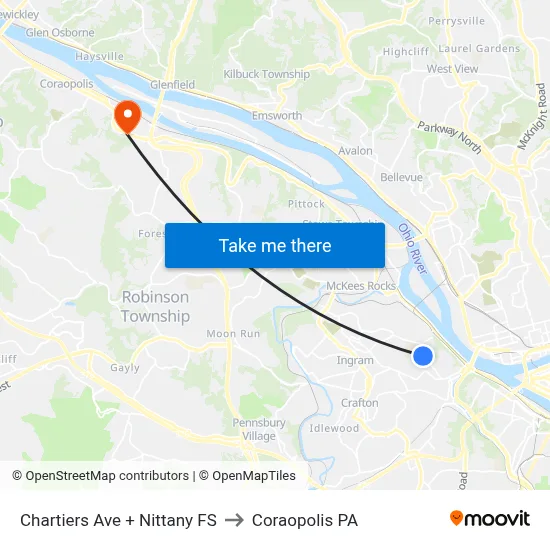 Chartiers Ave + Nittany FS to Coraopolis PA map
