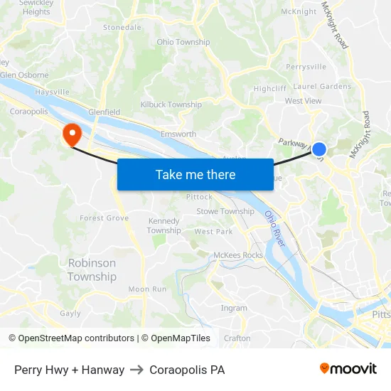 Perry Hwy + Hanway to Coraopolis PA map