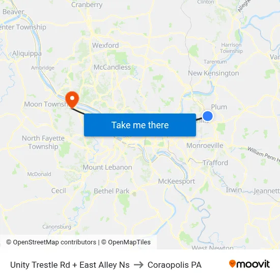Unity Trestle Rd + East Alley Ns to Coraopolis PA map