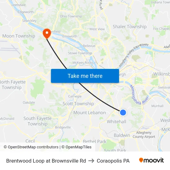 Brentwood Loop at Brownsville Rd to Coraopolis PA map