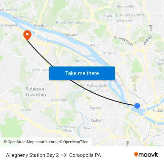 Allegheny Station Bay 2 to Coraopolis PA map